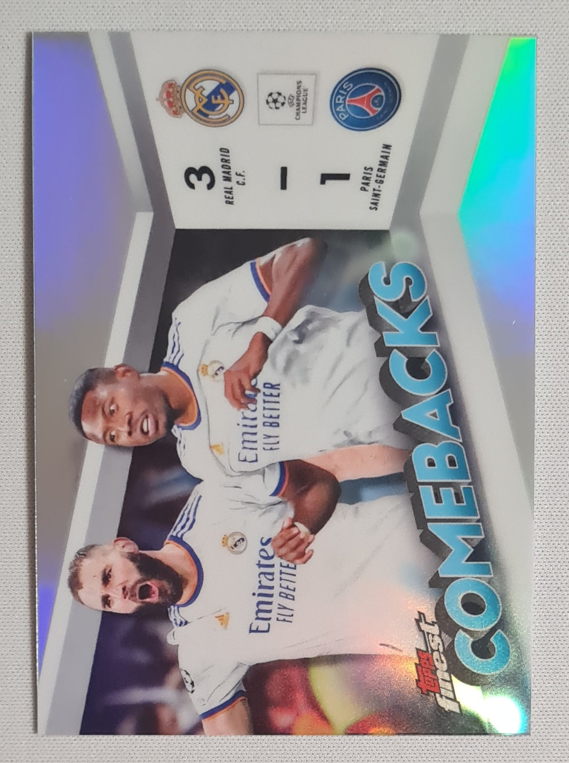 Featuring Benzema - 2024 Topps Finest "Comebacks" FC-1 - Real Madrid vs PSG Holo