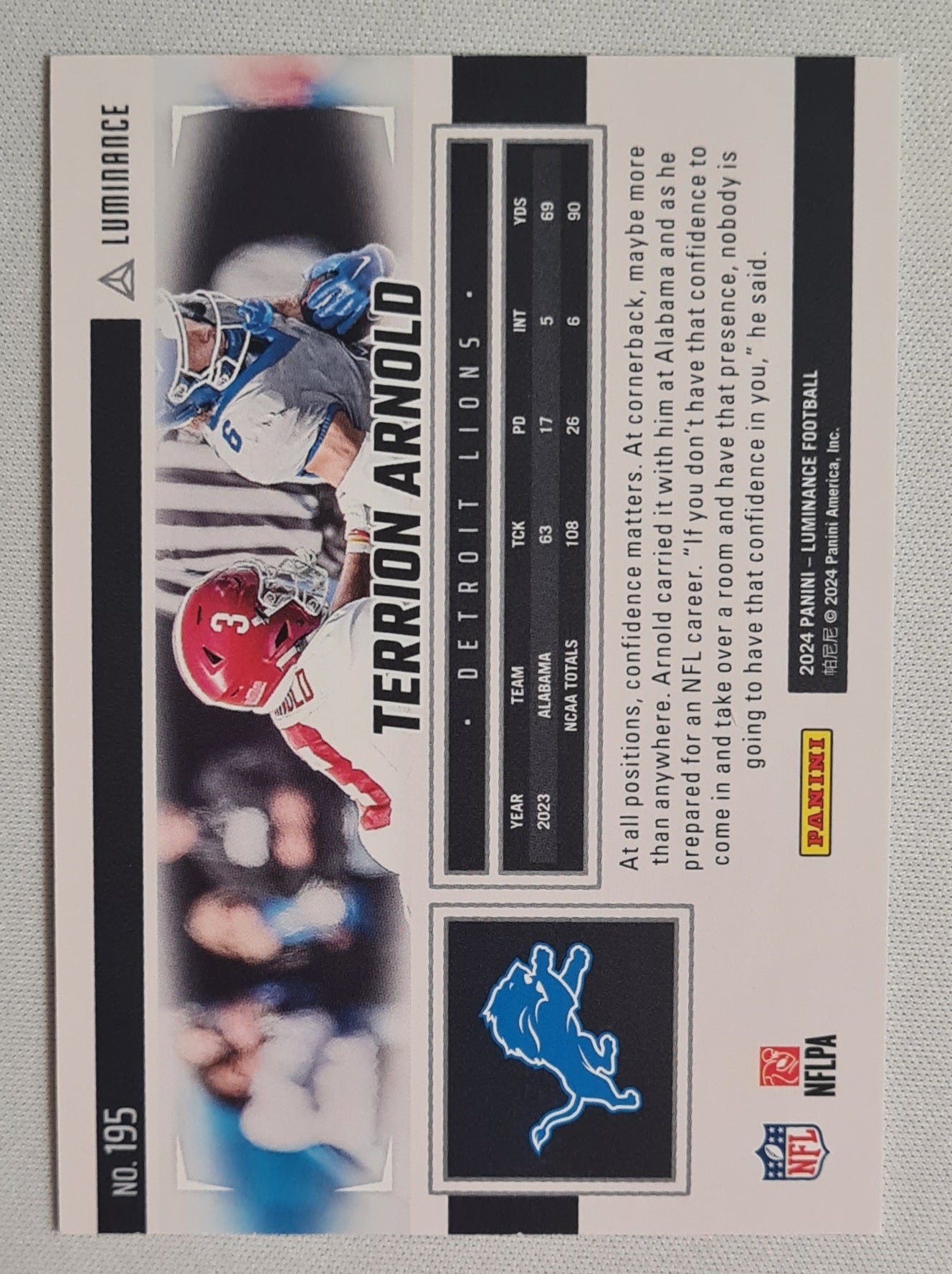 Terrion Arnold - 2024 Panini Luminance Rookies Gold #195 Terrion Arnold /299 Detroit Lions