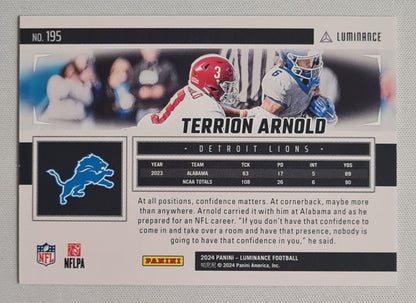 Terrion Arnold - 2024 Panini Luminance Rookies Gold #195 Terrion Arnold /299 Detroit Lions