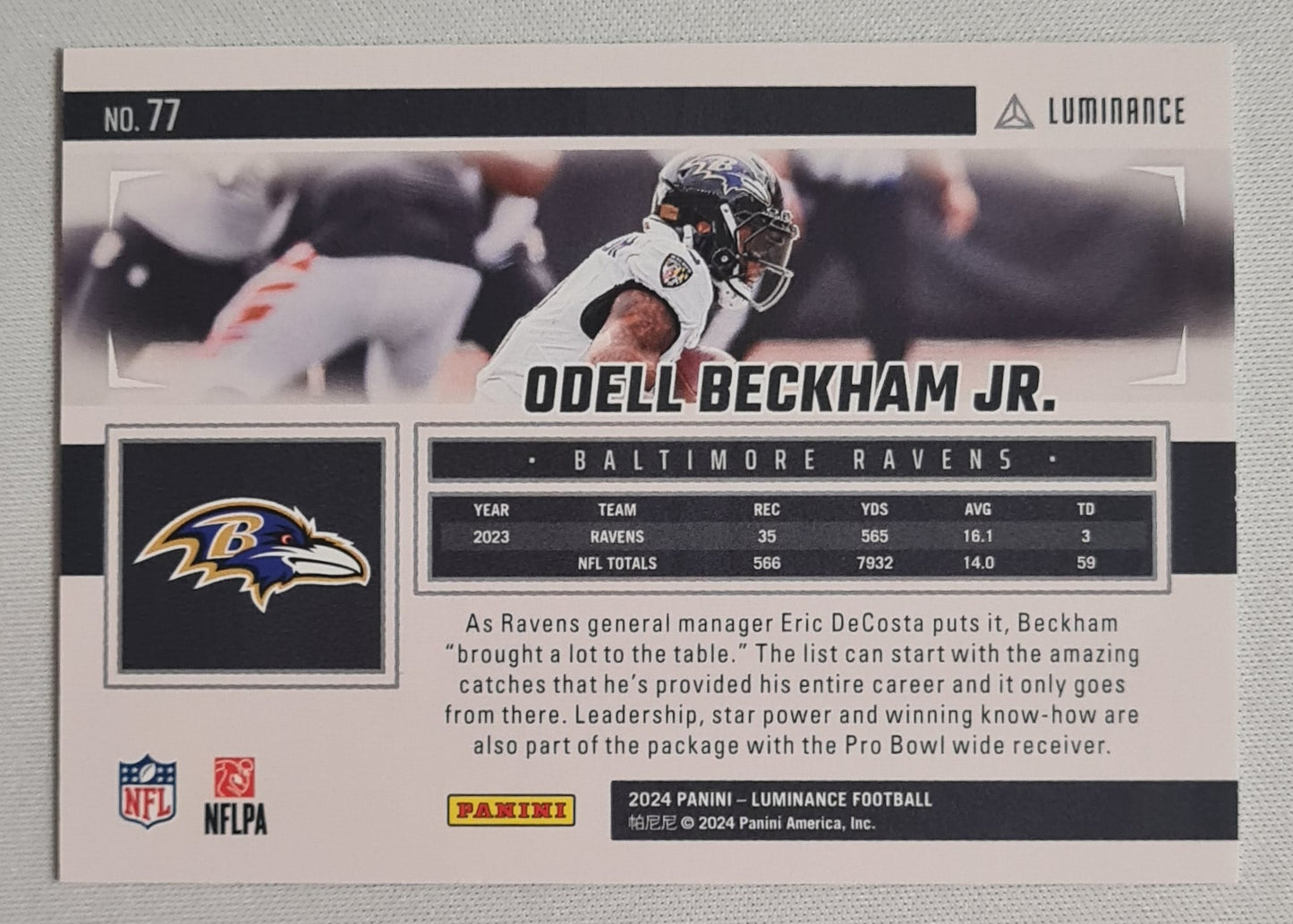 Odell Beckham Jr - 2024 Panini Luminance Green /100 Baltimore Ravens #77