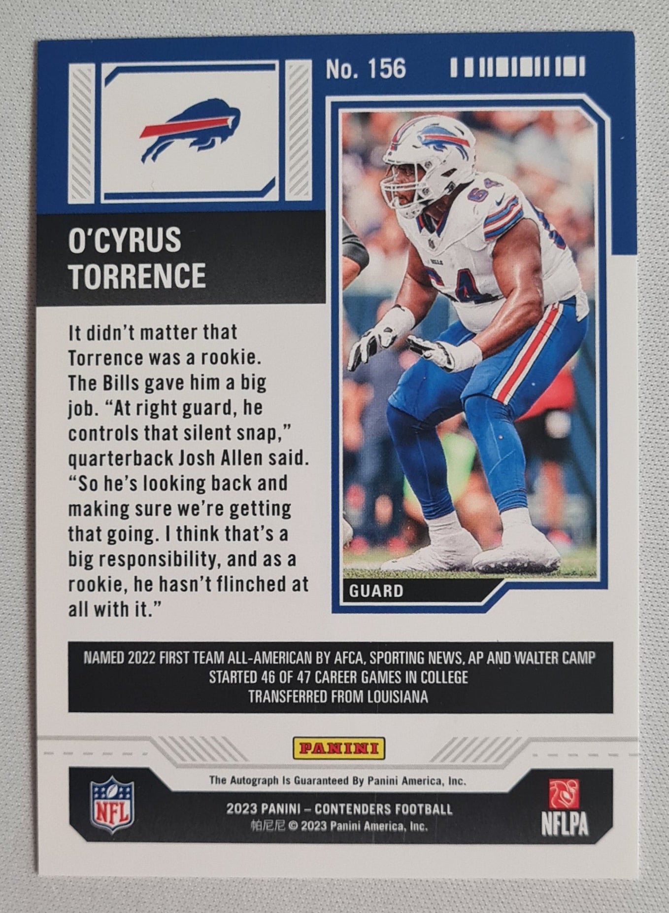 O'Cyrus Torrence - 2023 Panini Contenders Rookie Ticket Autograph Buffalo Bills #156
