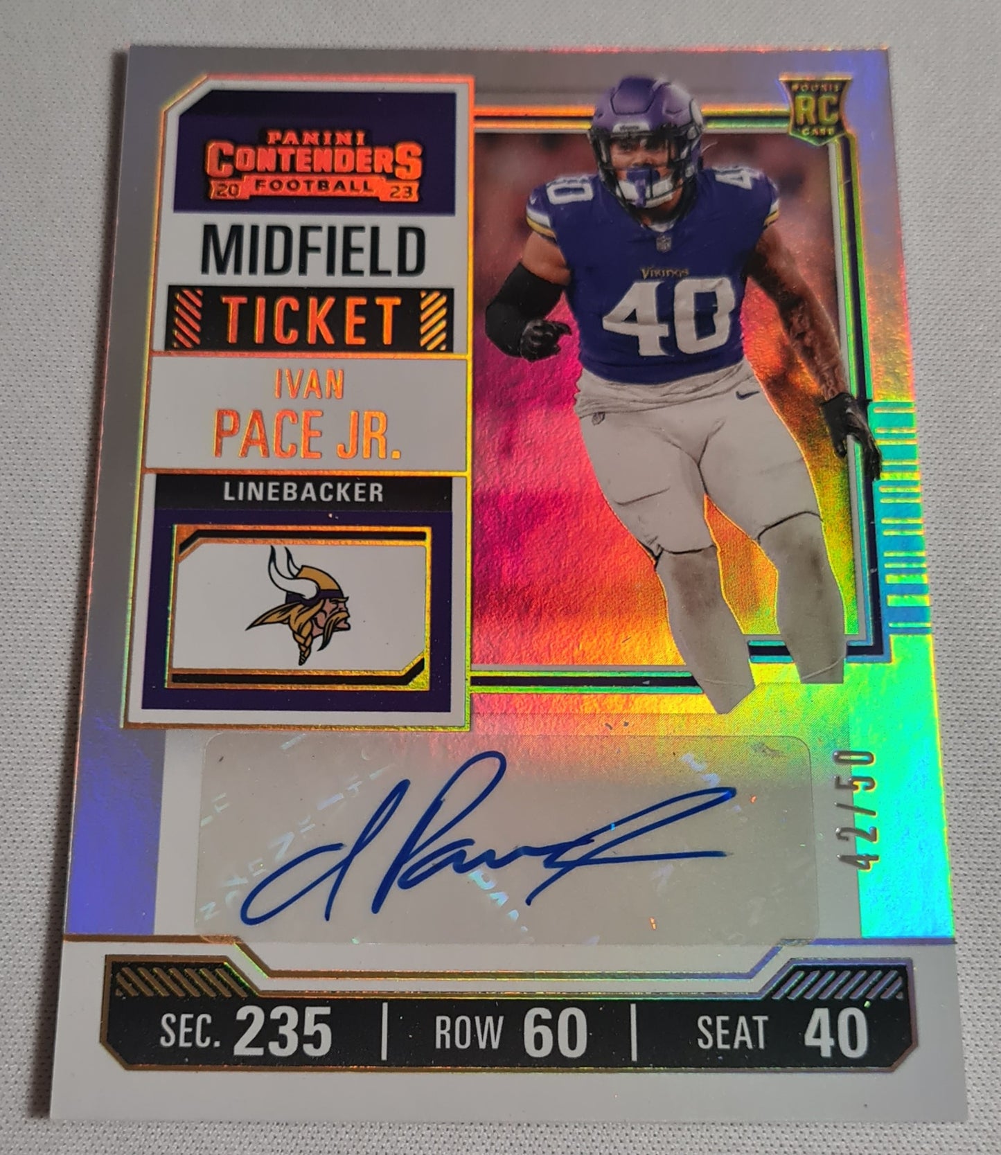 Ivan Pace JR - 2023 Panini Contenders Midfield Ticket Autograph /50 Minnesota Vikings #194