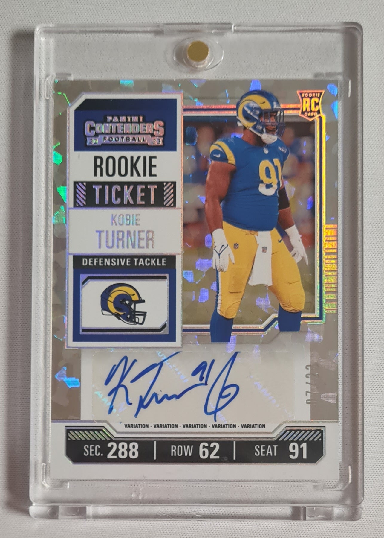 Kobie Turner - 2023 Panini Contenders Rookie Variation Cracked Ice Ticket Autograph /23 Los Angeles Rams
