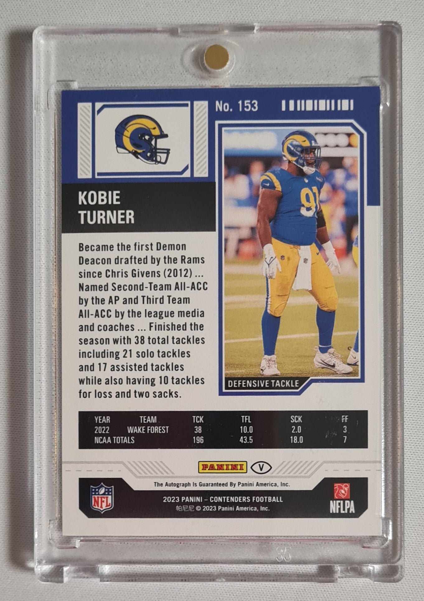 Kobie Turner - 2023 Panini Contenders Rookie Variation Cracked Ice Ticket Autograph /23 Los Angeles Rams