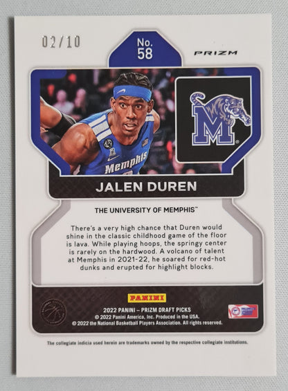 Jalen Duren - 2022 Panini Prizm Draft Picks #58 (RC) Memphis /10 Gold