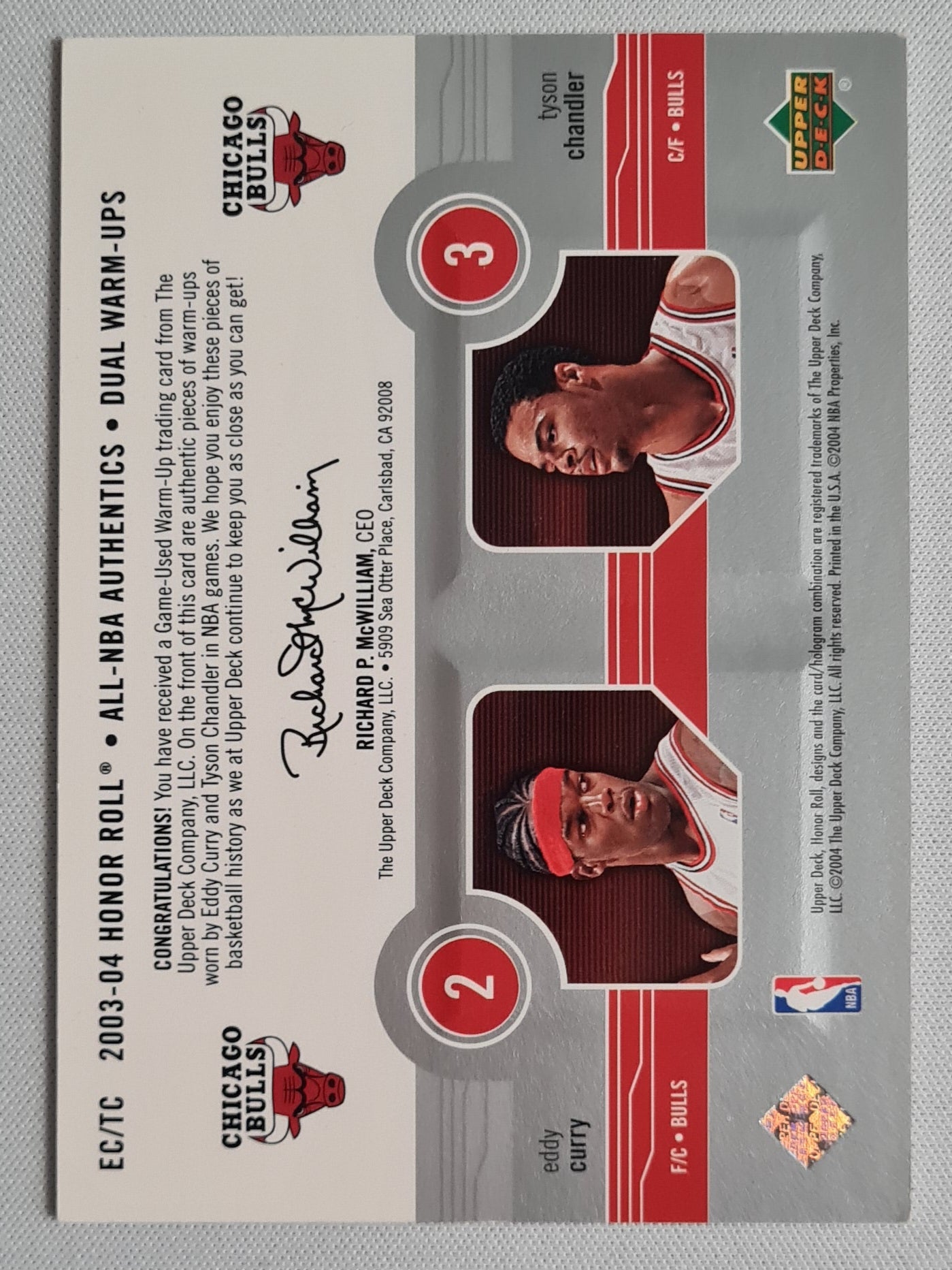 Eddy Curry Tyson Chandler - 2003 Honor Roll All-NBA Authentics Dual Warm-Ups Chicago Bulls