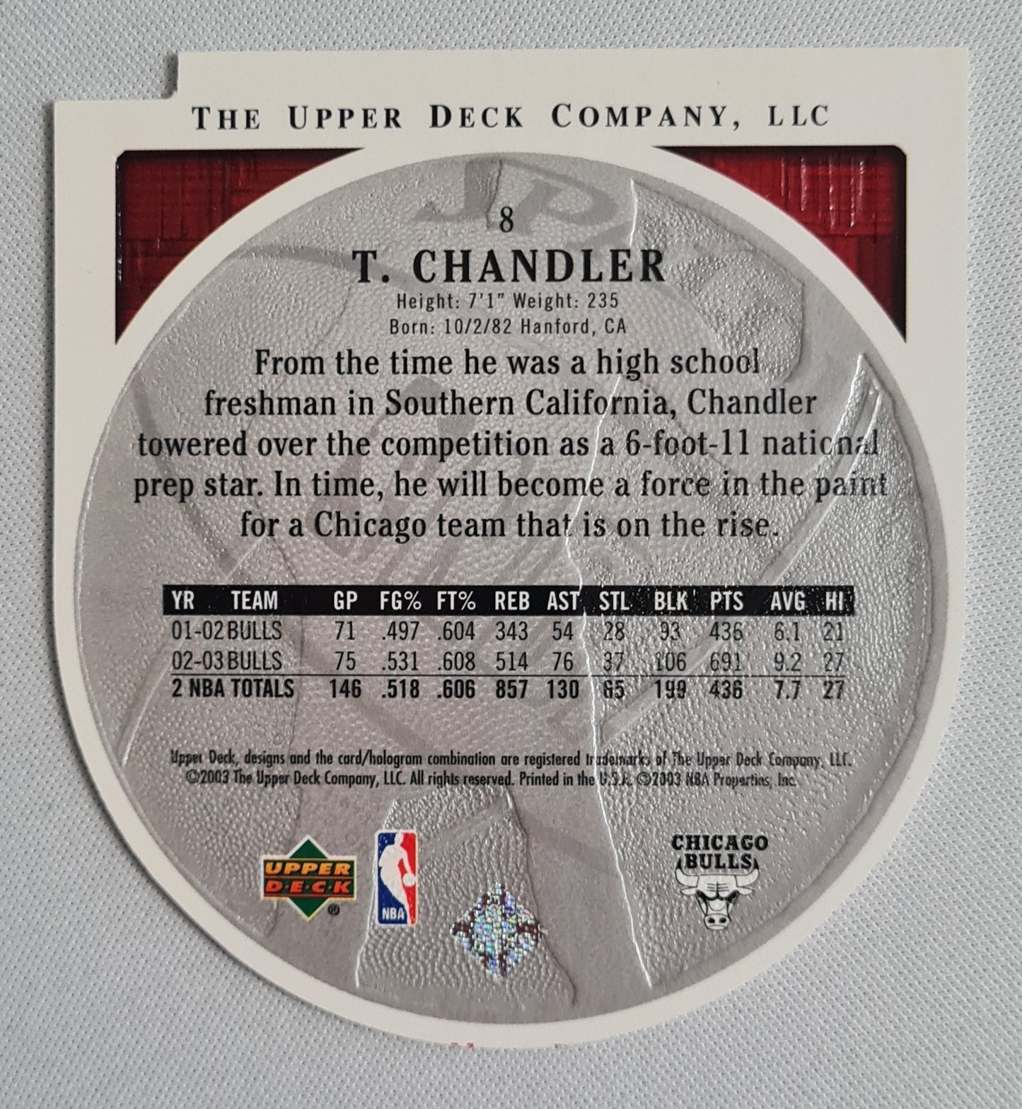 Tyson Chandler - 2003 Upper Deck Standing O #8 Chicago Bulls