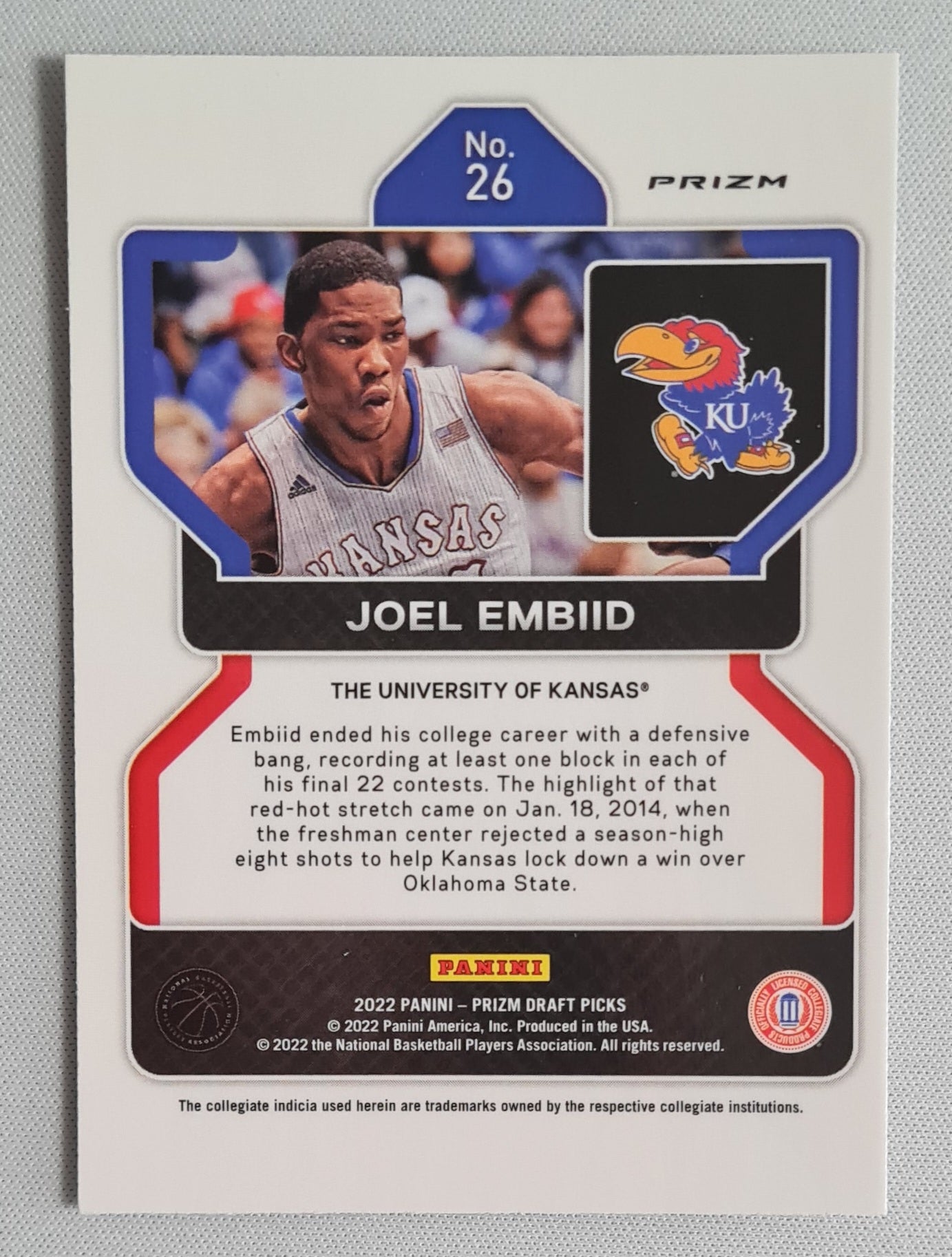 Joel Embiid - 2022 Prizm Draft Picks Hyper Prizm #26 Kansas Jayhawks