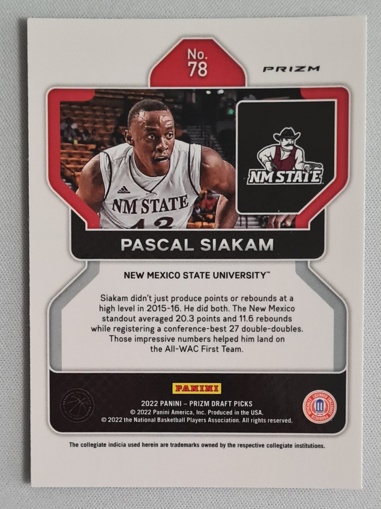 Pascal Siakam - 2022 Panini Prizm Draft Picks Silver #78 New Mexico State Aggies
