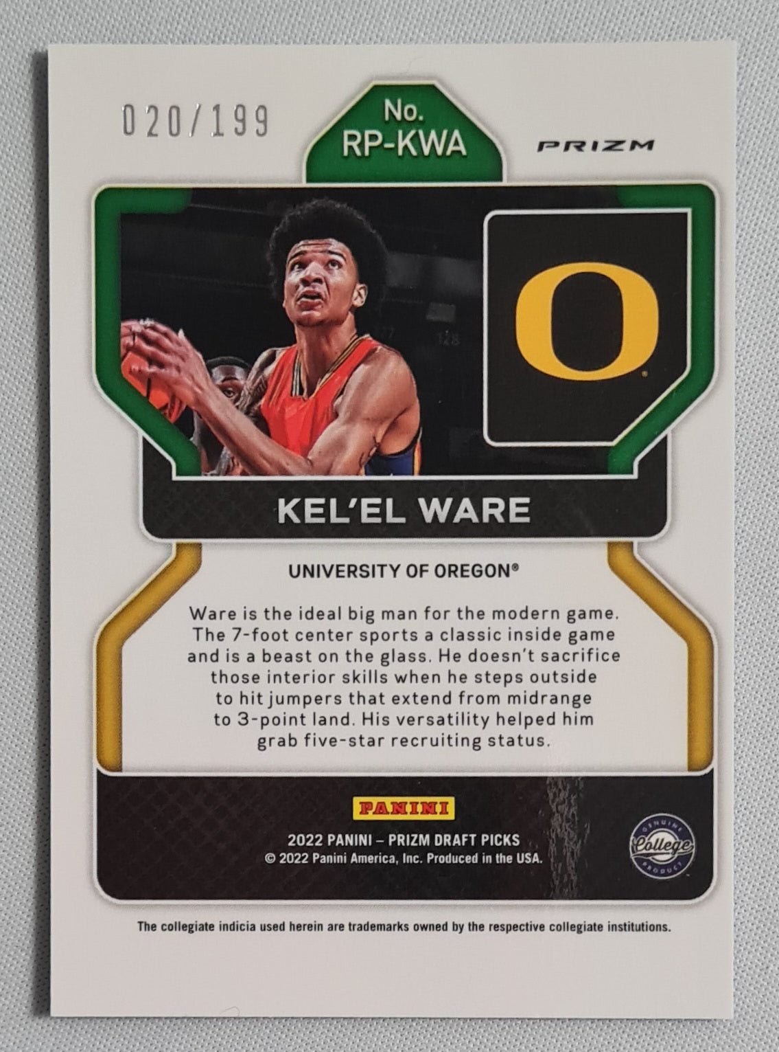 Kel'el Ware -  2022 Panini Prizm Draft Picks /199 Blue Rated Prospects University of Oregon