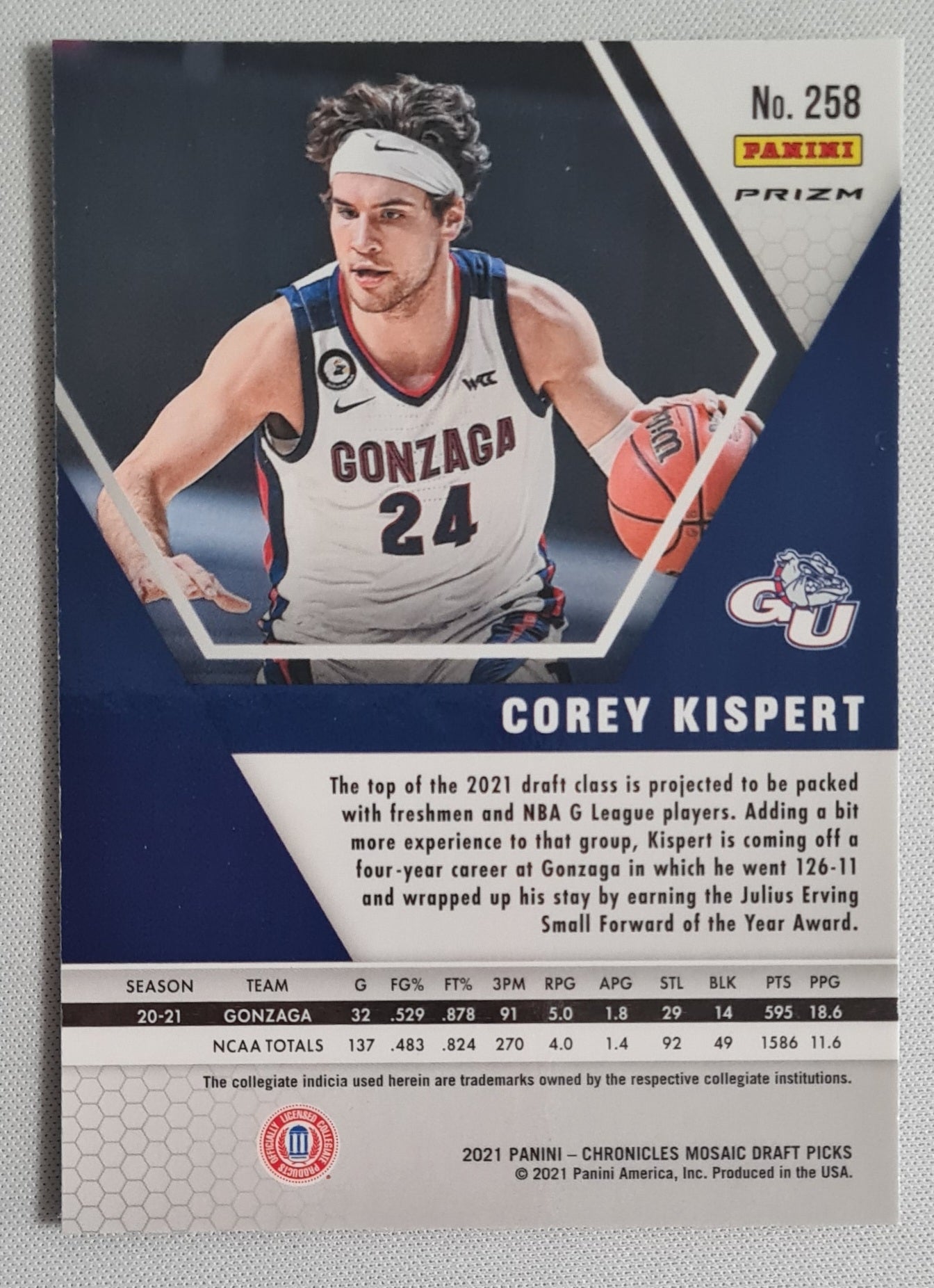 Corey Kispert - 2021 Panini Chronicles Mosiac Draft Picks Green Prizm #258 Gonzaga