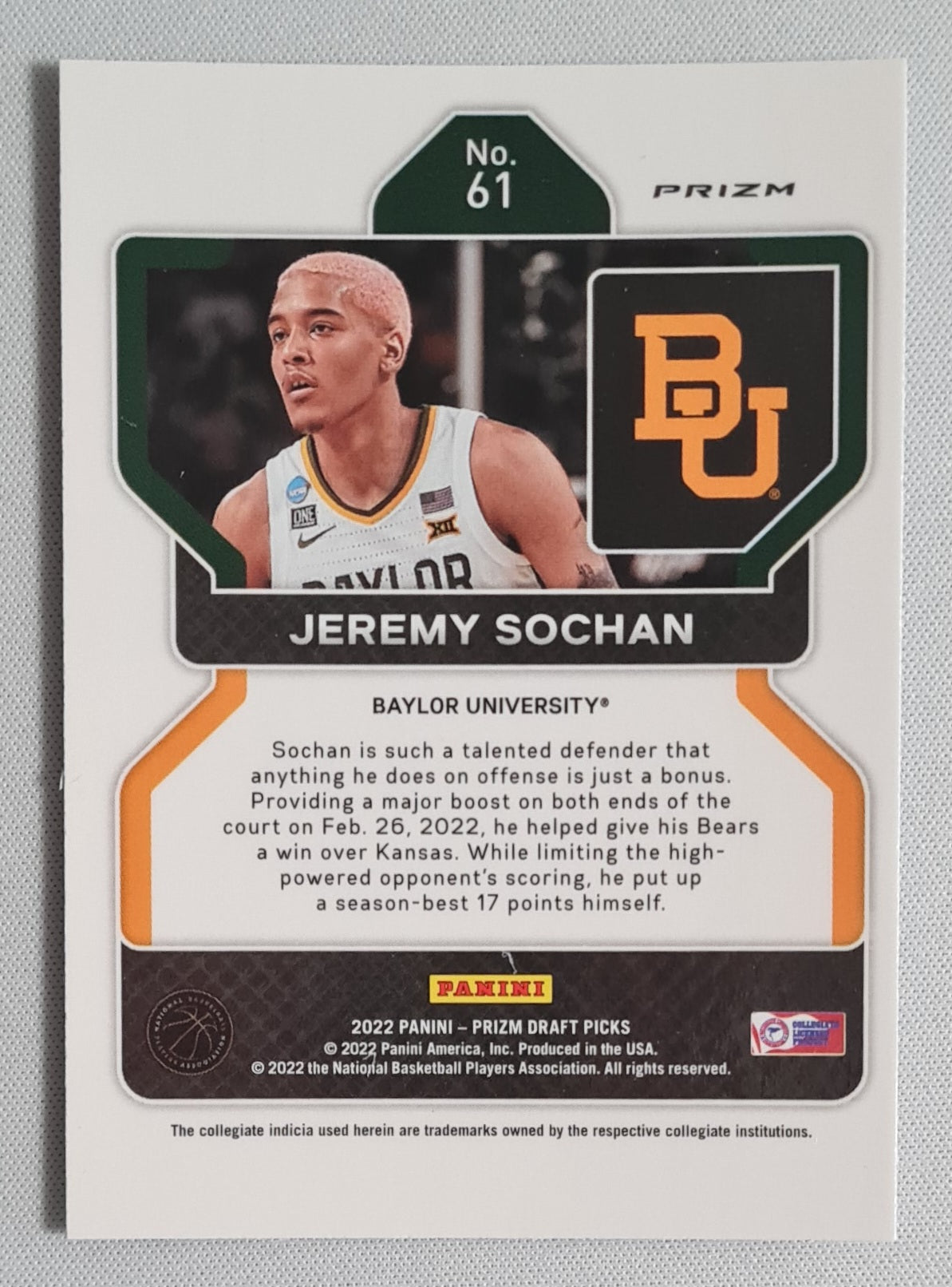 Jeremy Sochan - 2022 Panini Prizm Draft Picks Hyper Prizm #61 Baylor University