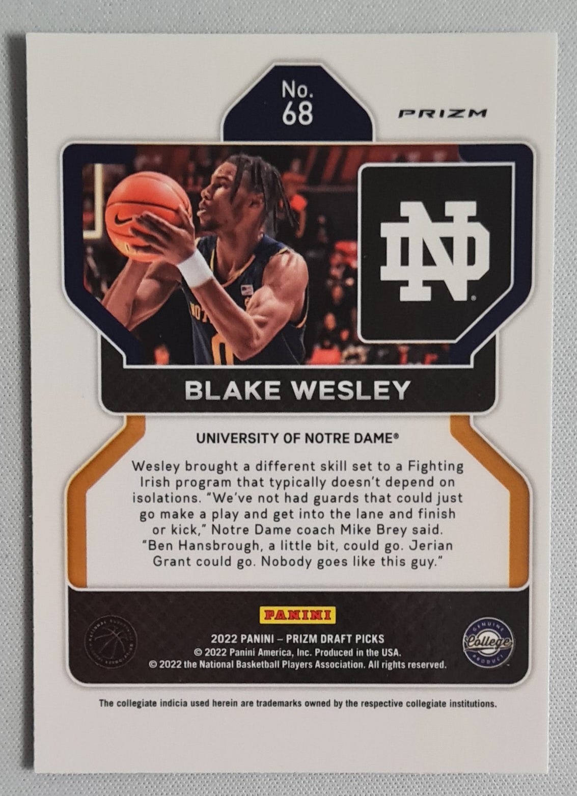 Blake Wesley - 2022 Panini Prizm Draft Picks Hyper Prizm #68 University of Notre Dame