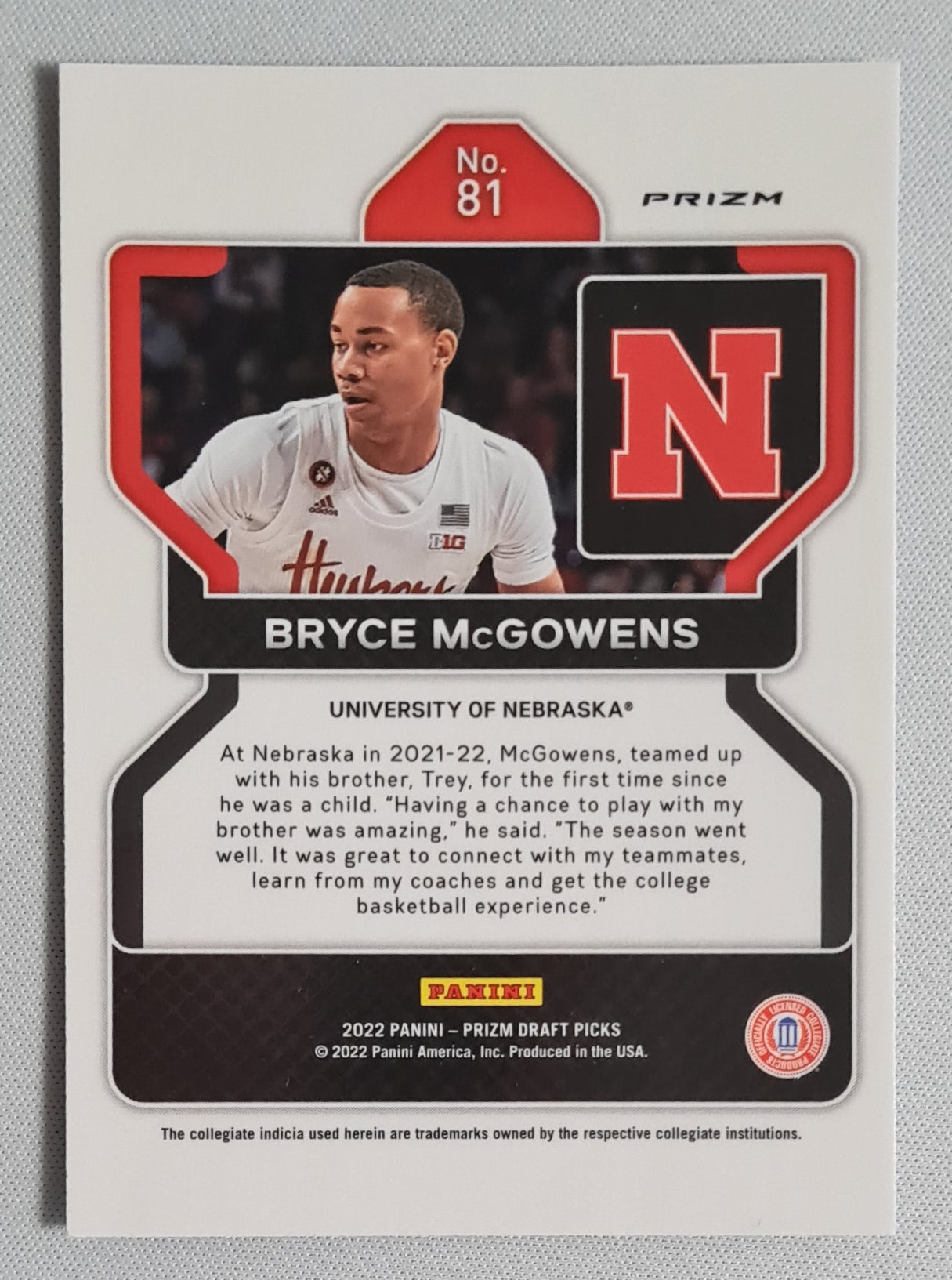 Bryce McGowens - 2022 Panini Prizm Draft Picks Hyper Prizm #81 University of Nebraska
