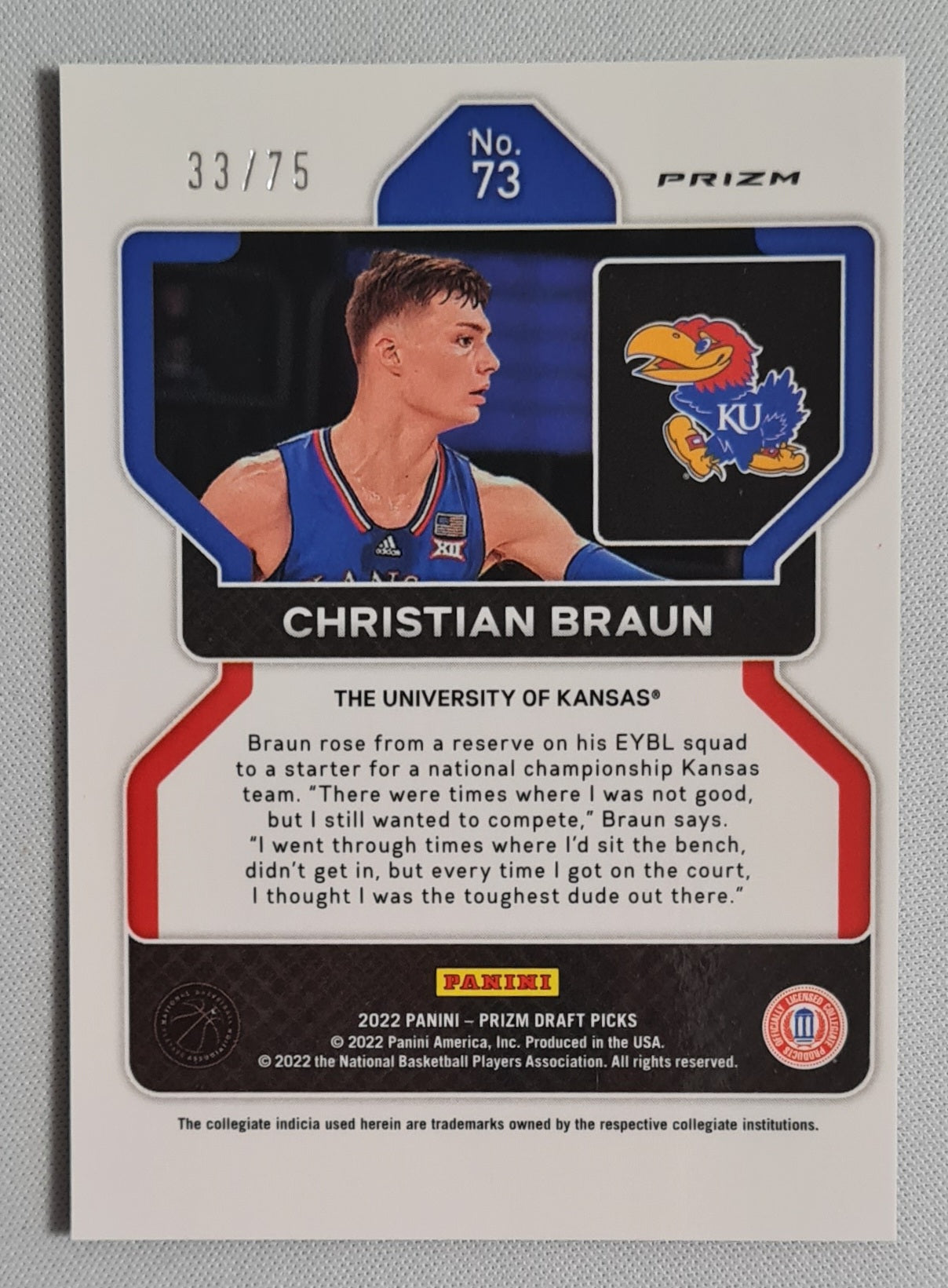 Christian Braun - 2022 Panini Prizm Draft Picks /75 Purple #73 University of Kansas