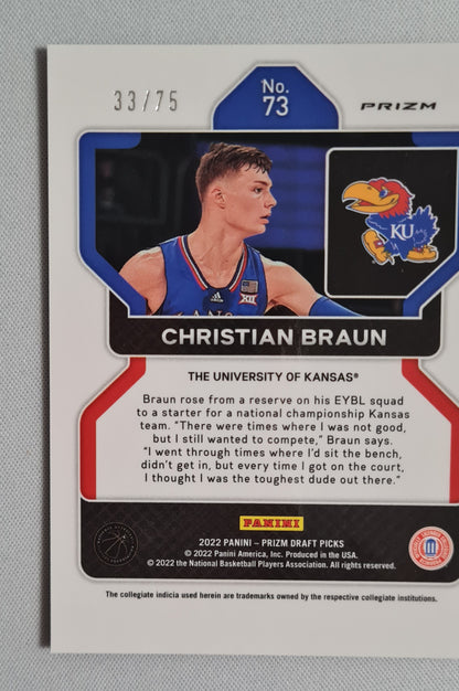 Christian Braun - 2022 Panini Prizm Draft Picks /75 Purple #73 University of Kansas