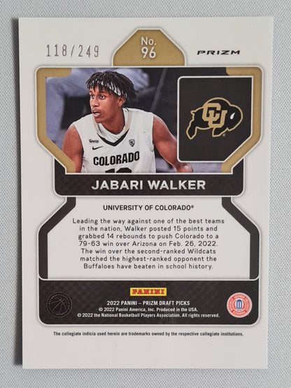 Jabari Walker - 2022 Panini Prizm Draft Picks /249 Blue Wave #96 University of Colorado