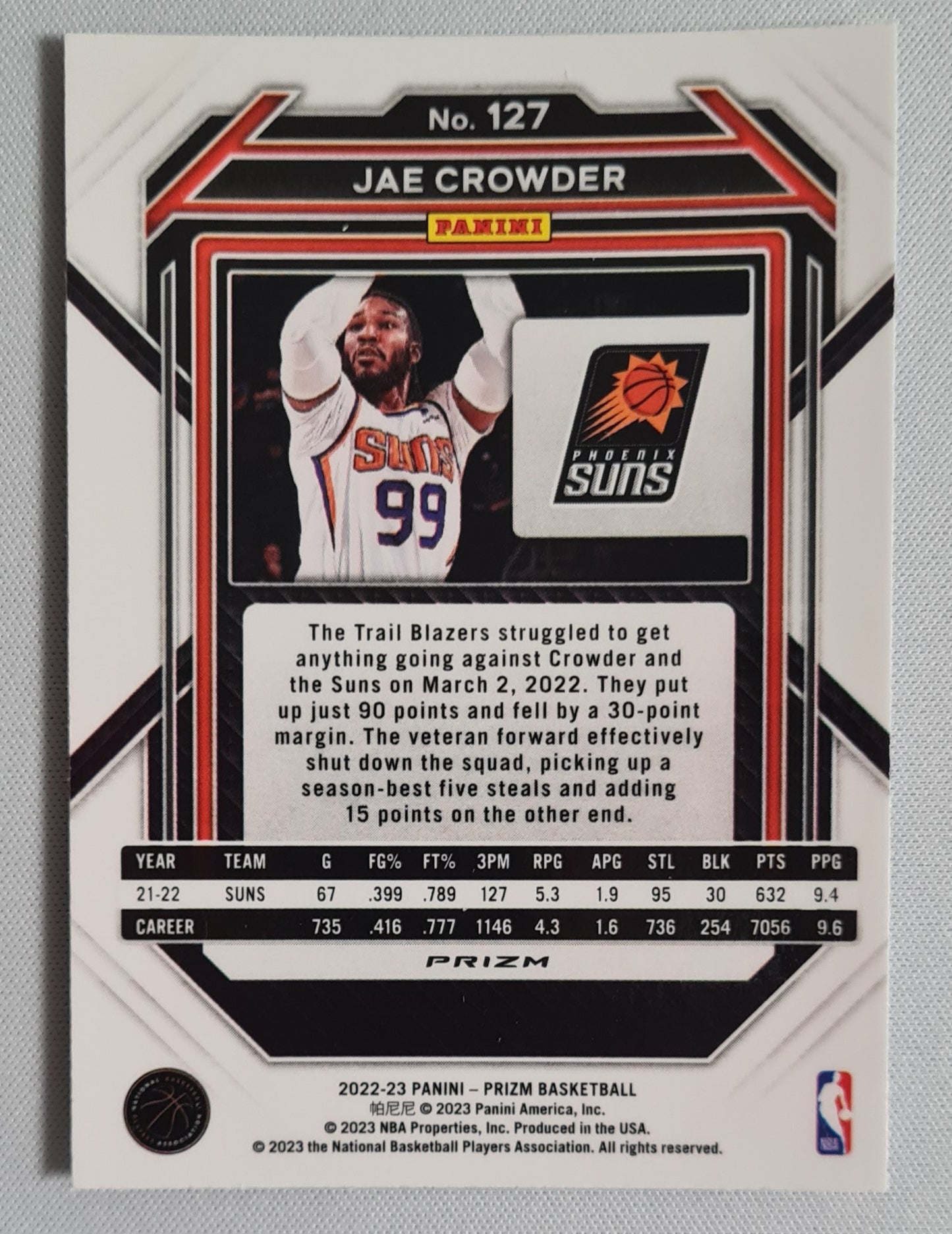 Jae Crowder - 2022 Panini Prizm Cracked Ice #127 Phoenix Suns