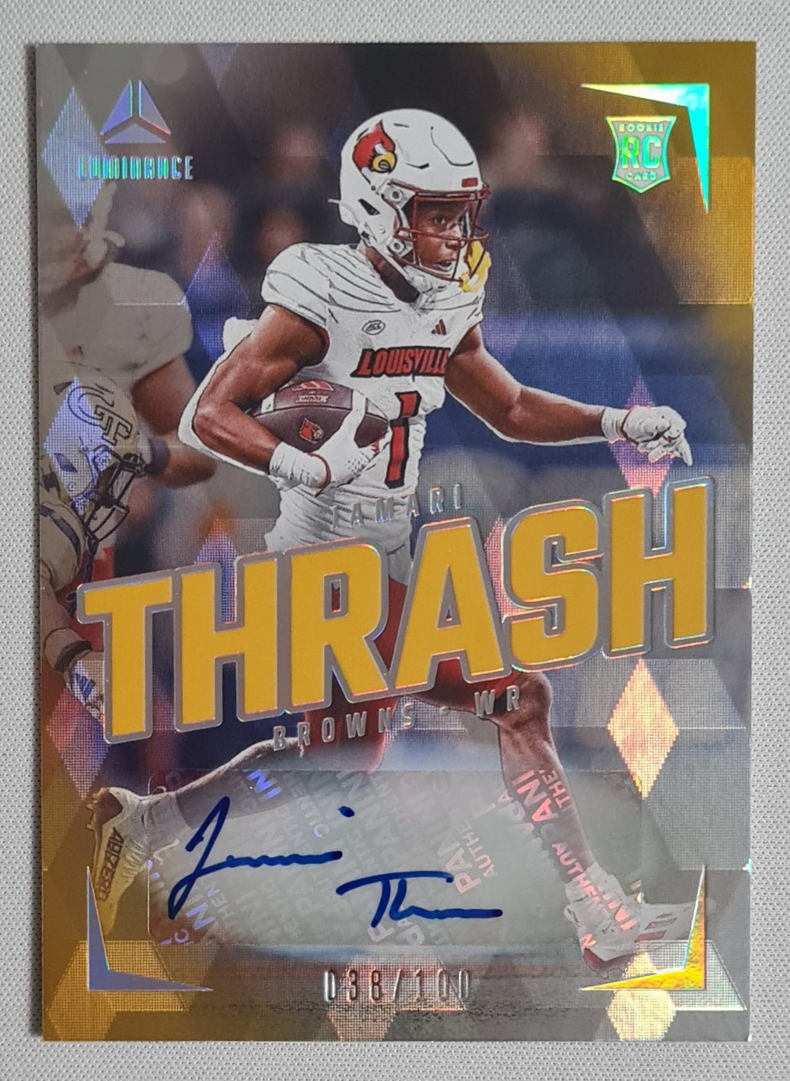 Jamari Thrash - 2024 Panini Luminance Football Yellow #161 (RC) Browns /100 + Autograph