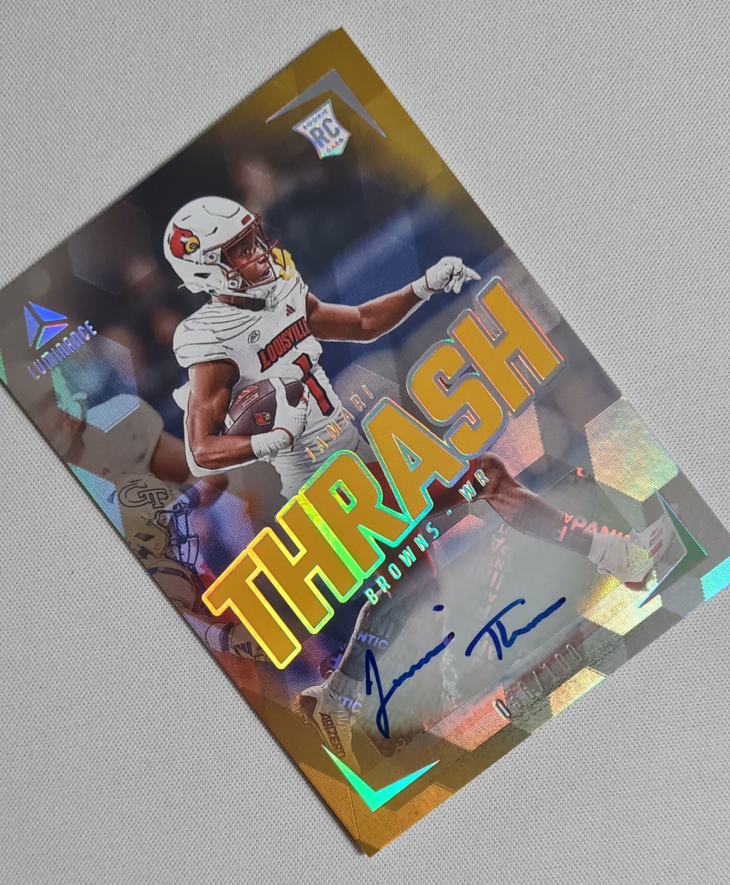 Jamari Thrash - 2024 Panini Luminance Football Yellow #161 (RC) Browns /100 + Autograph