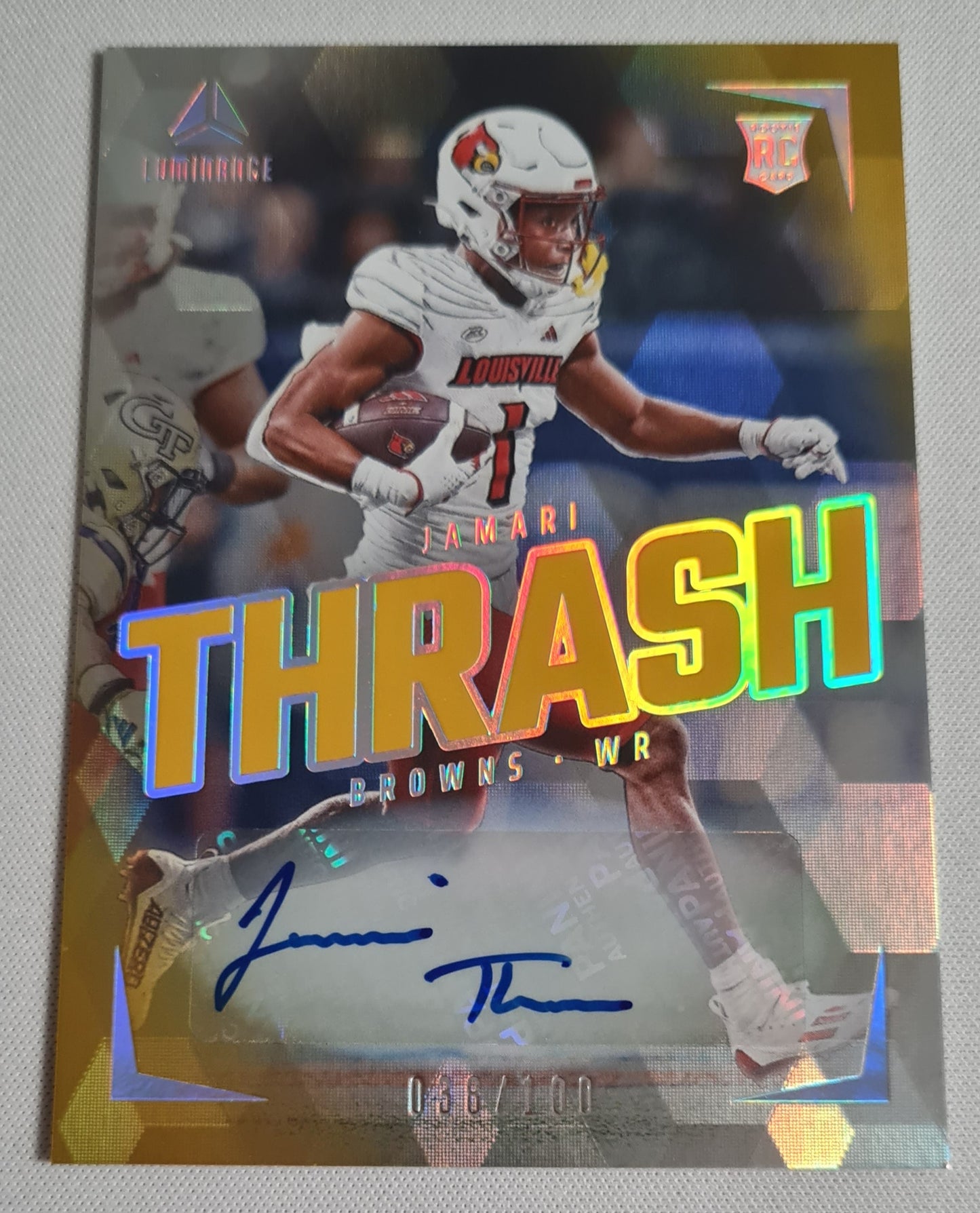 Jamari Thrash - 2024 Panini Luminance Football Yellow #161 (RC) Browns /100 + Autograph