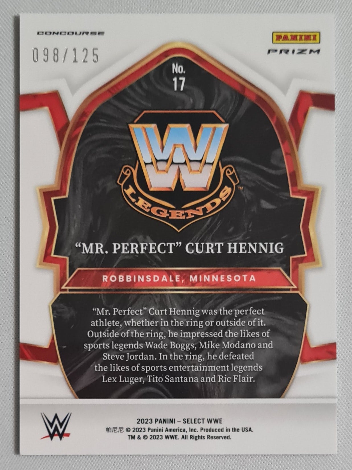"Mr. Perfect" Curt Henning - 2023 Panini Select WWE #17 (WWE Legends) White Concourse /125