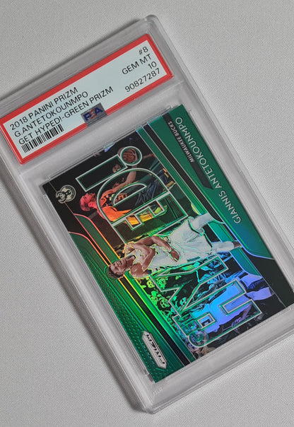 Giannis Antetokounmpo - 2018 Panini Prizm #8 "Get Hyped!" - Green Prizm Milwaukee Bucks PSA 10 GEM MT