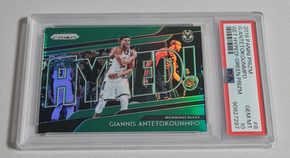 Giannis Antetokounmpo - 2018 Panini Prizm #8 "Get Hyped!" - Green Prizm Milwaukee Bucks PSA 10 GEM MT