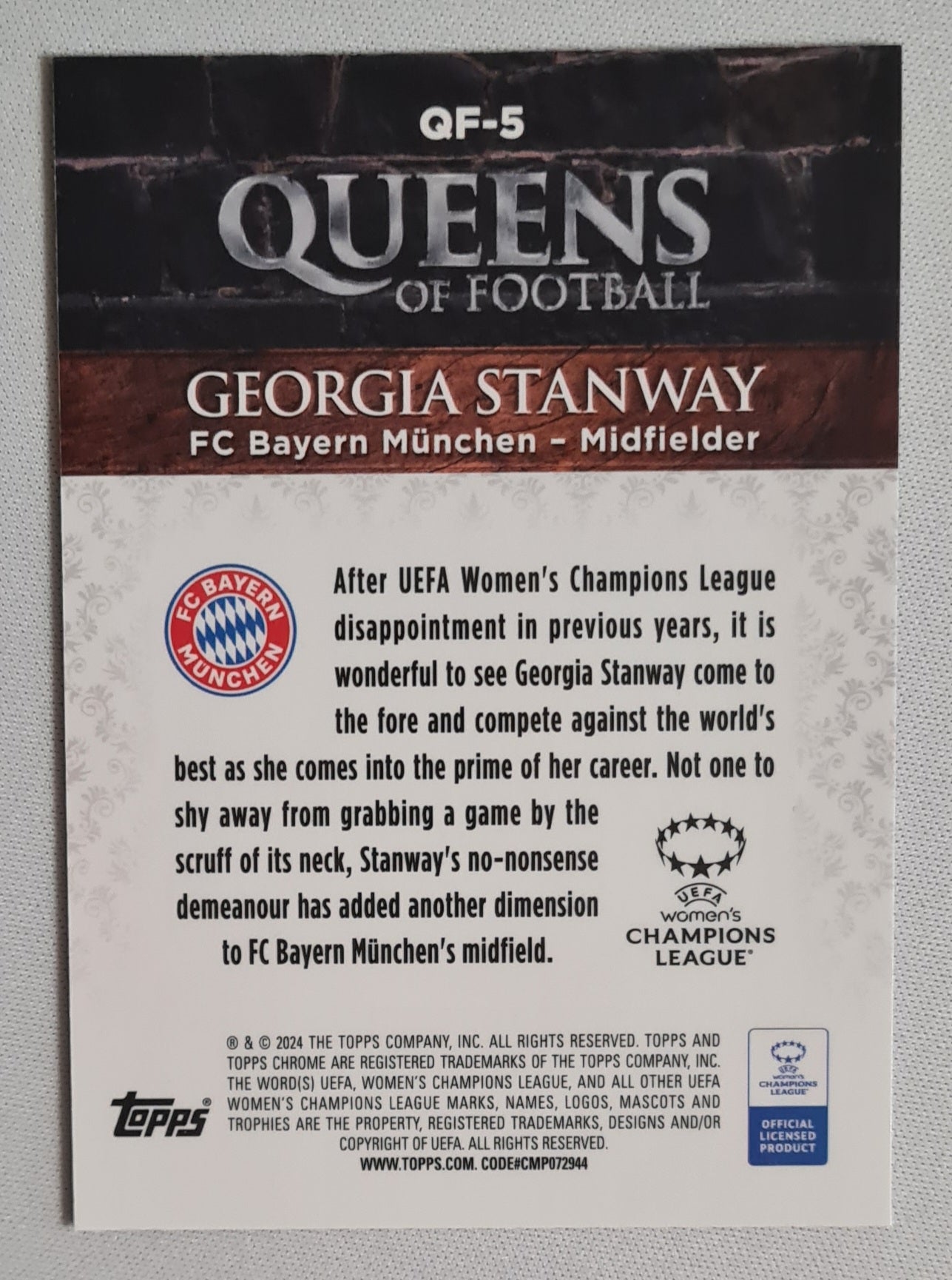 Georgia Stanway - 2024 Topps Chrome Queen of Football #QF-5 (CL)