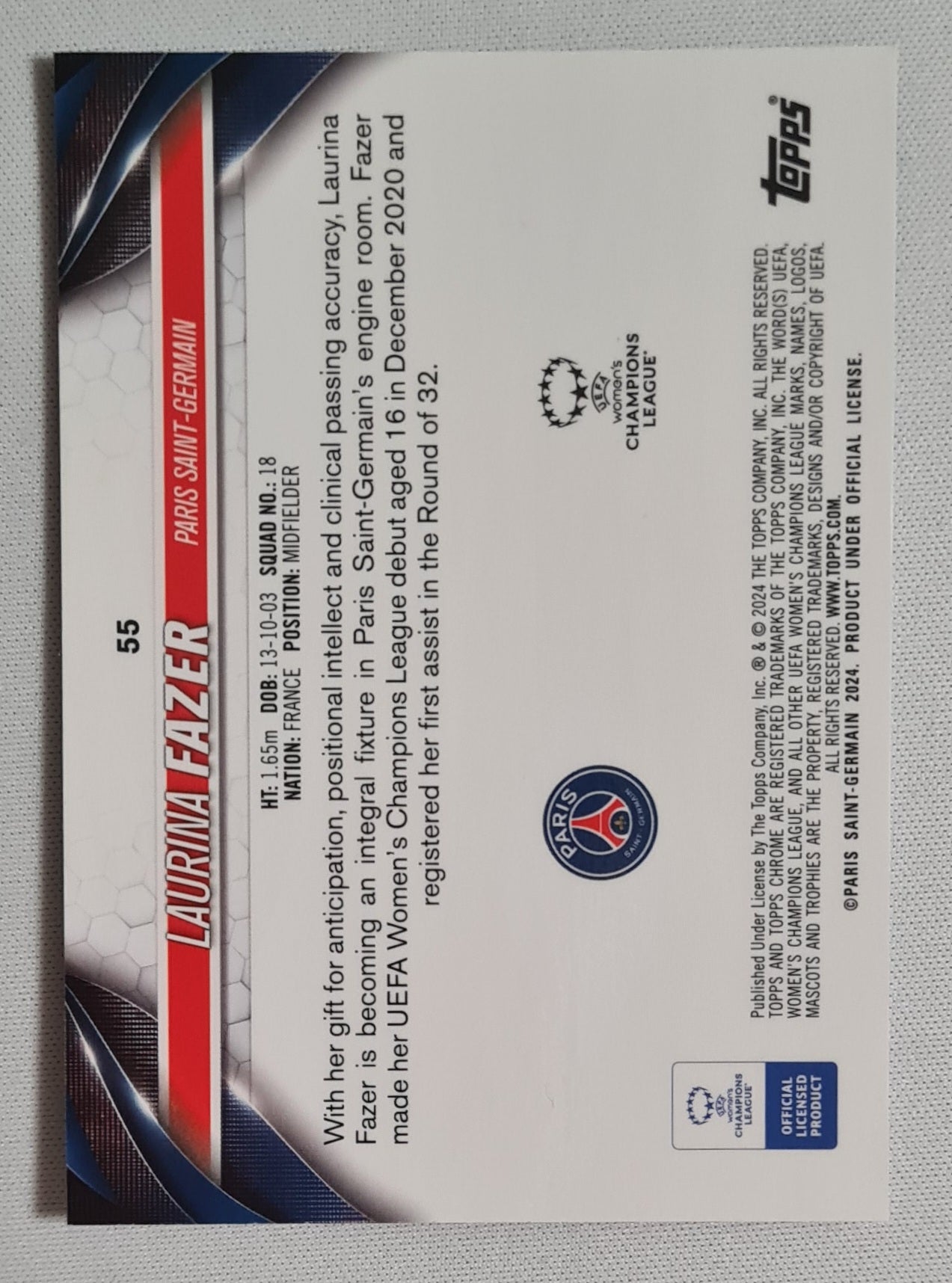 Laurina Fazer - 2024 Topps Chrome #55 (CL) Future Stars PSG
