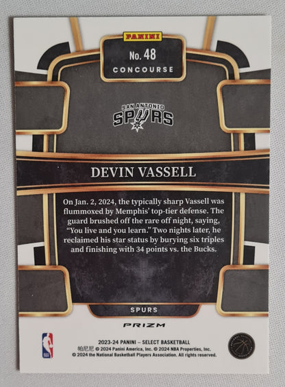 Devin Vassell - 2023/24 Panini Select Basketball #48 Orange Flash Prizm