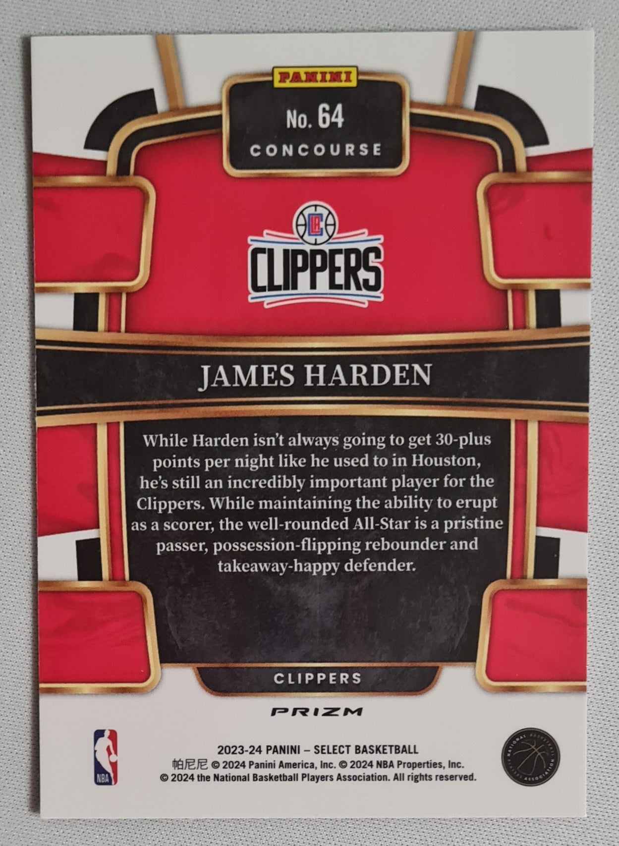 James Harden - 2023/24 Panini Select Basketball Prizm #64 Blue Prizm Concourse