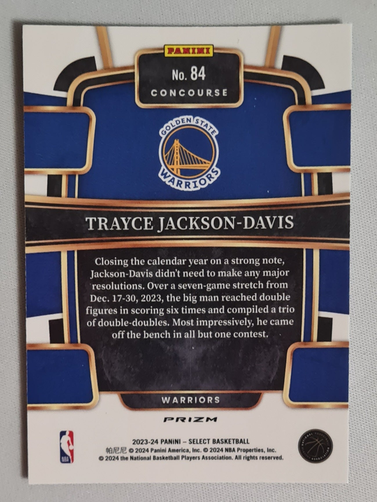 Trayce Jackson-Davis - 2023/24 Panini Select Basketball #84 Tri-Color Concourse