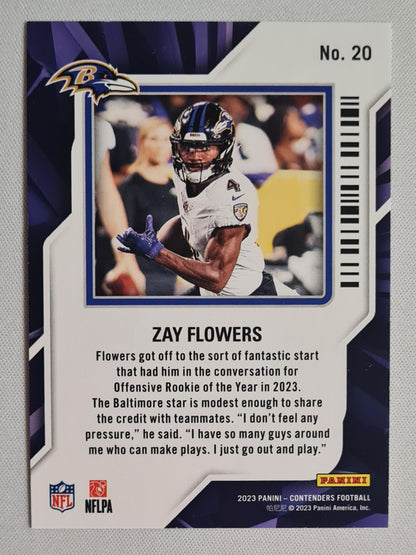 Zay Flowers - 2023 Panini Contenders Football #20 Rookie of the Year - Sparkle Baltimore Ravens