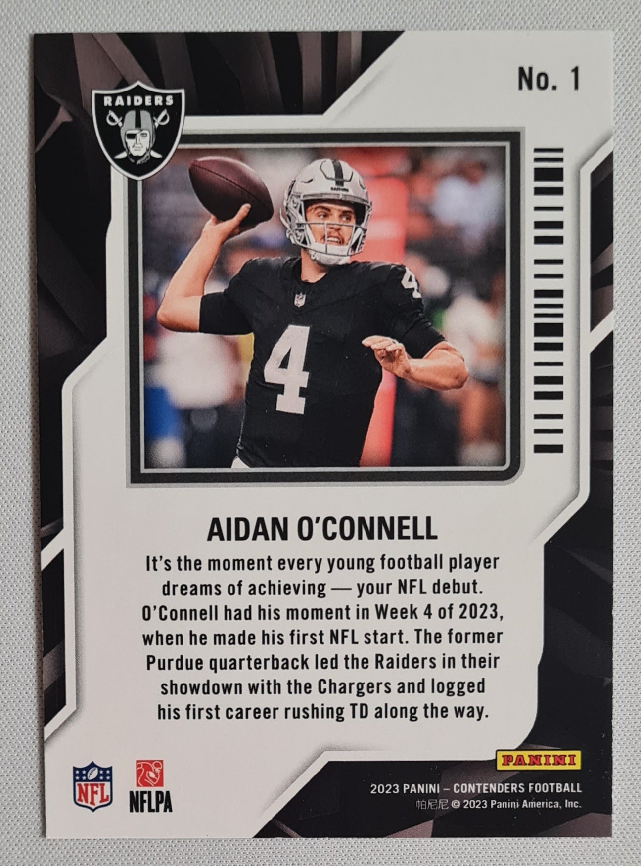 Aidan O'Connell - 2023 Panini Contenders Football #1 Rookie of the Year - Sparkle L.A. Raiders