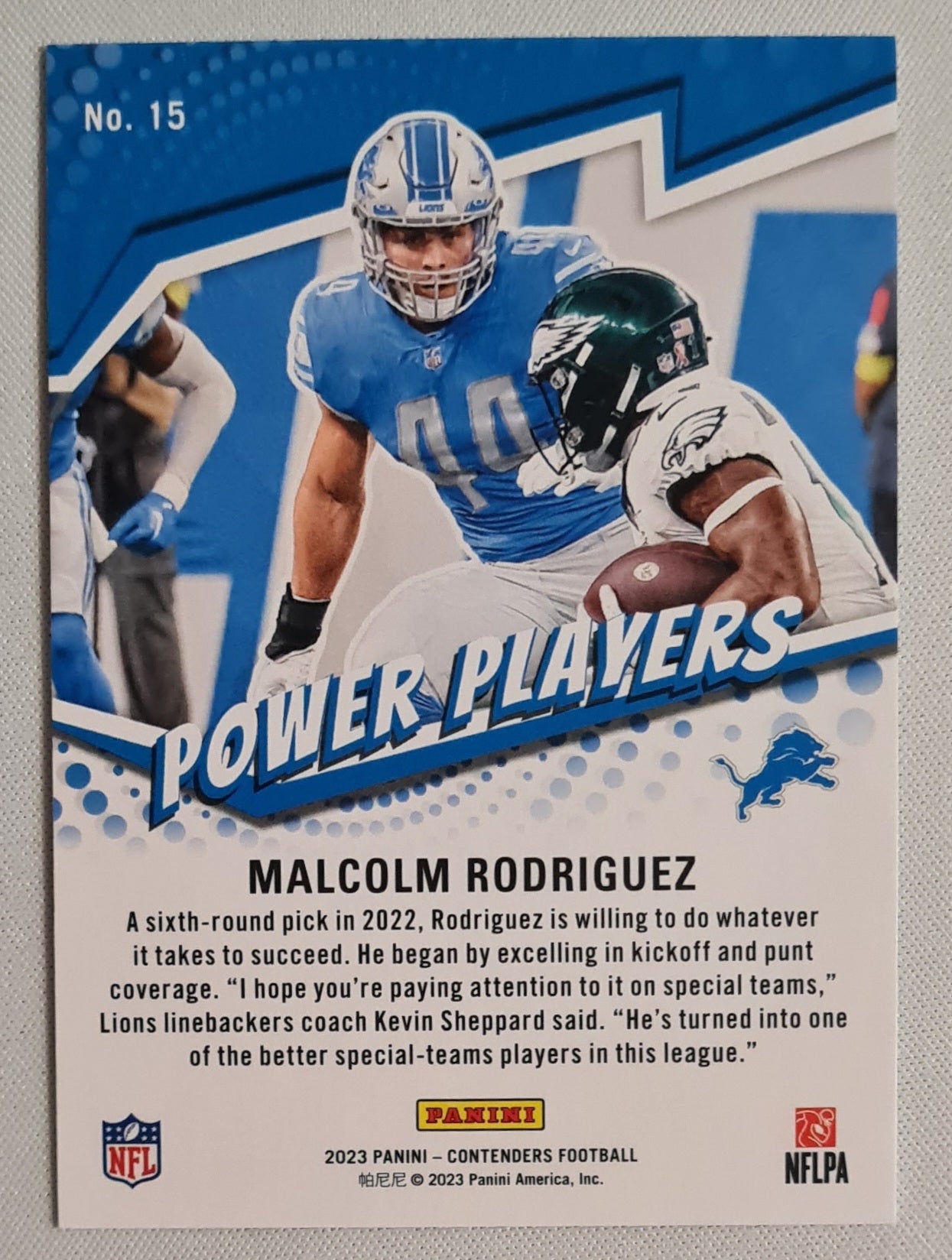 Malcolm Rodriquez - 2023 Panini Contenders Football #15 Power Players - Detroit Lions