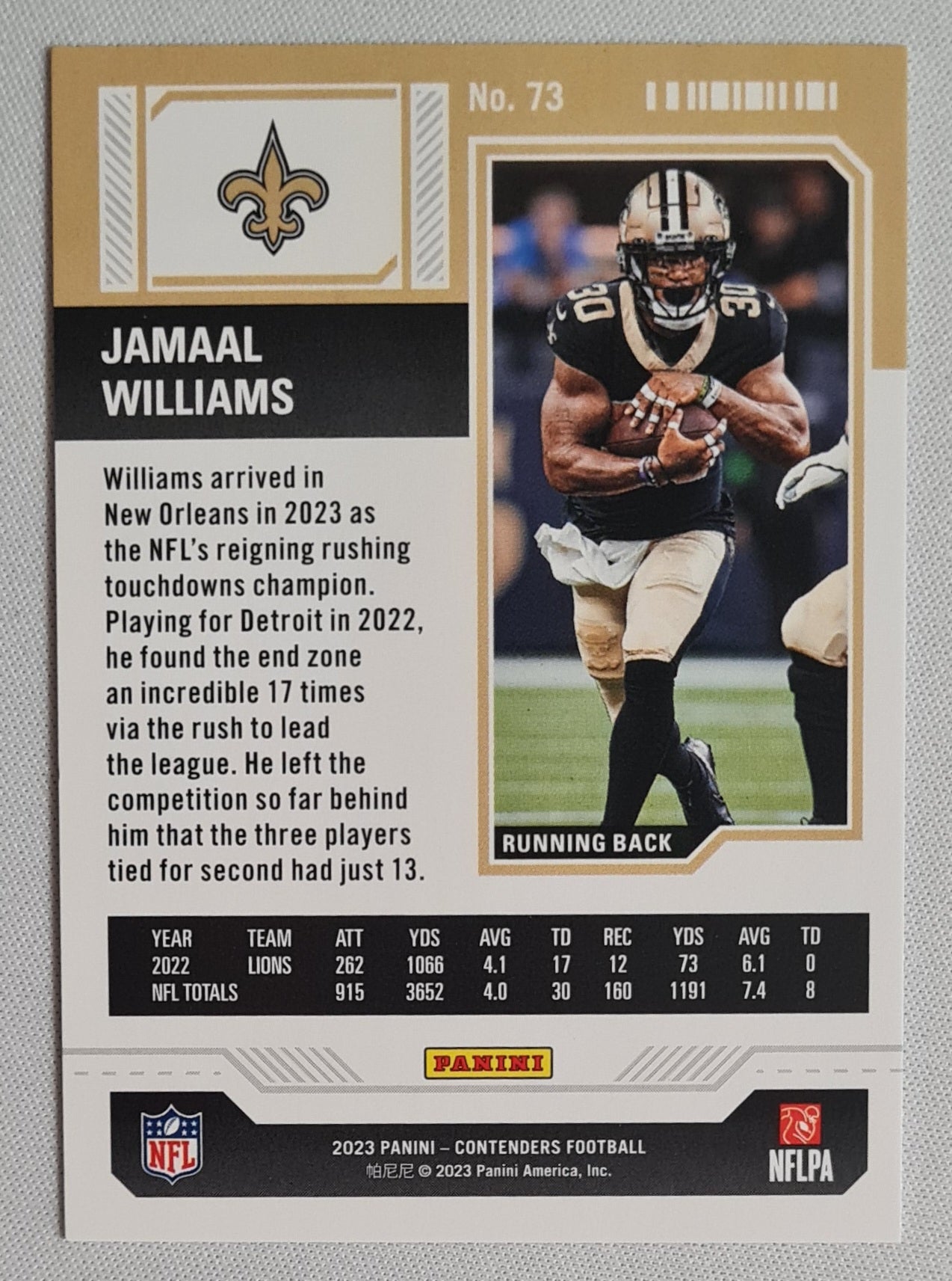 Jamaal Wiliams - 2023 Panini Contenders Football #73 Playoff Ticket - NFL New Orleans Saints /199