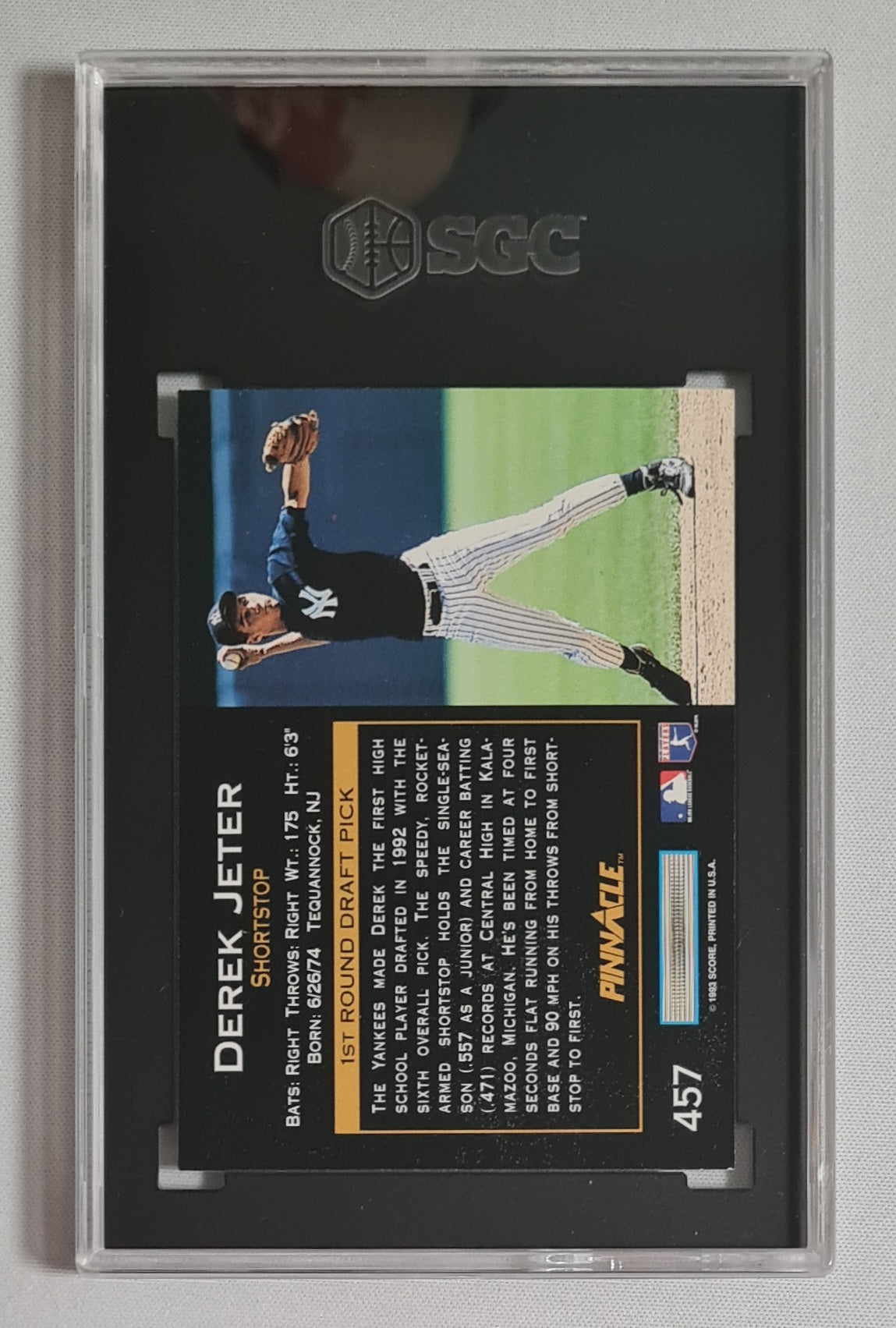Derek Jeter - 1993 Pinnacle Baseball MLB Yankees #457 SGC 8.5 NM