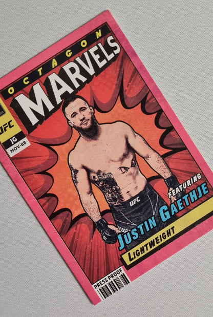 Justin Gaethje - 2022 Panini Donruss Octagon Marvels #15 UFC Lightweight Pink Press Proof