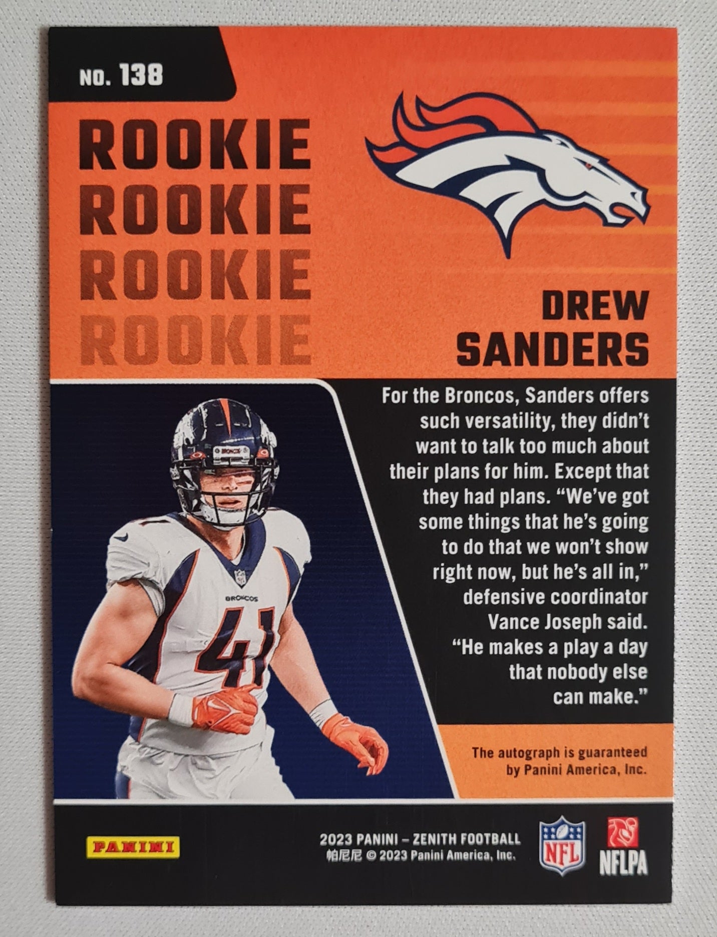 Drew Sanders - 2023 Panini Zenith Football #138 Rookie NFL Broncos Autograph /299