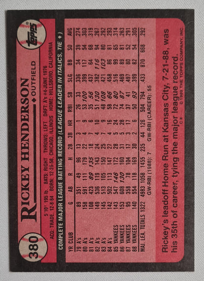 Rickey Henderson - 1989 Topps #380 MLB NY Yankees