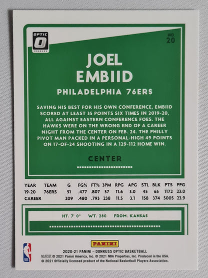 Joel Embiid - 2020/21 Panini Donruss Optic Basketball #20 NBA Philadelphia 76ers