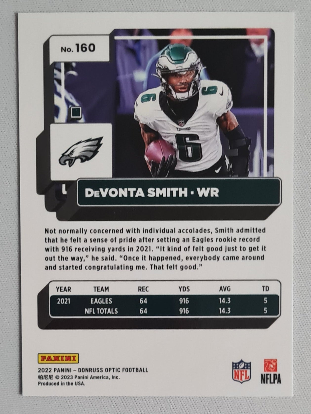 DeVonta Smith - 2022 Panini Donruss Optic Football #160 NFL Philidelphia Eagles