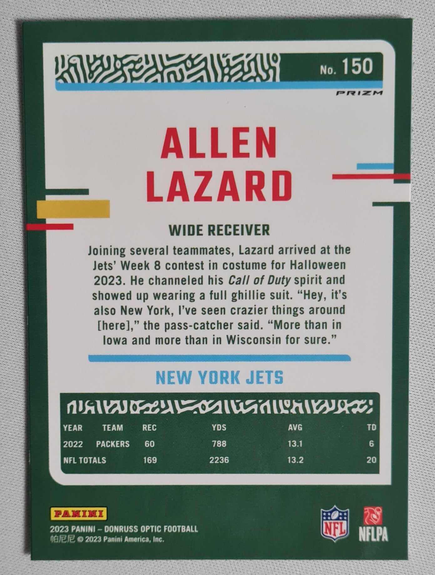 Allen Lazard - 2023 Panini Donruss Optic Football #150 Holo Prizm