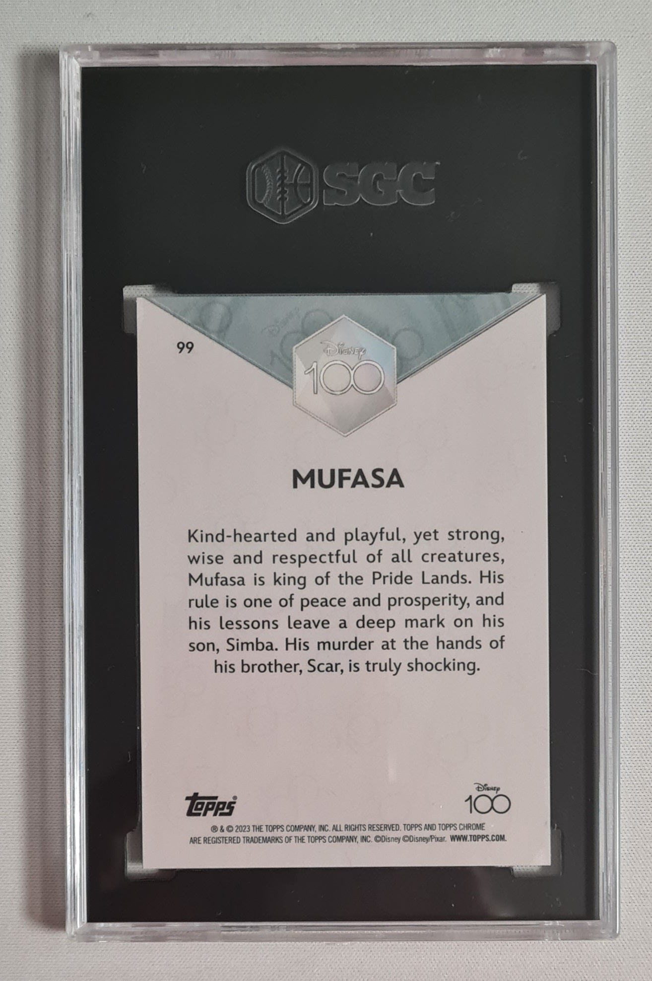 Mufasa - 2023 Topps Chrome Disney 100 #99 Pink Refractor 105/399 SGC 9.5