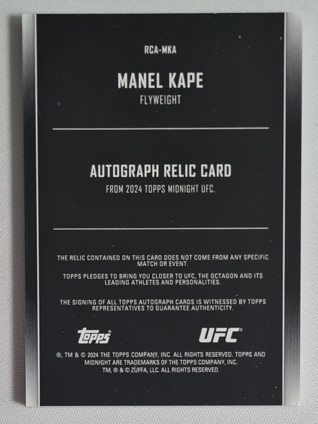 Manel Kape - 2024 Topps UFC Midnight (RC) Relic /on card Autograph - Refractor