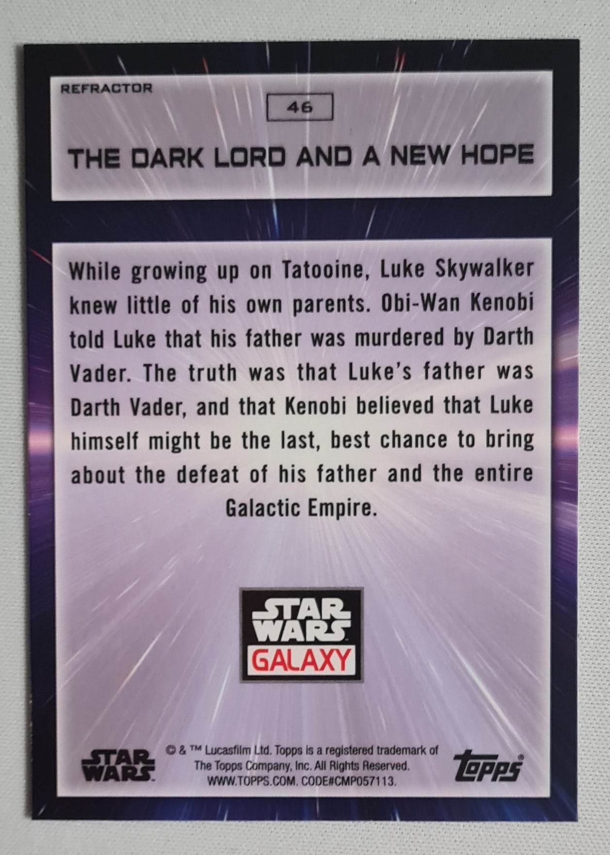 Luke Skywalker & Darth Vader - Topps Star Wars Galaxy - The Dark Lord and a New Hope #46 Refractor