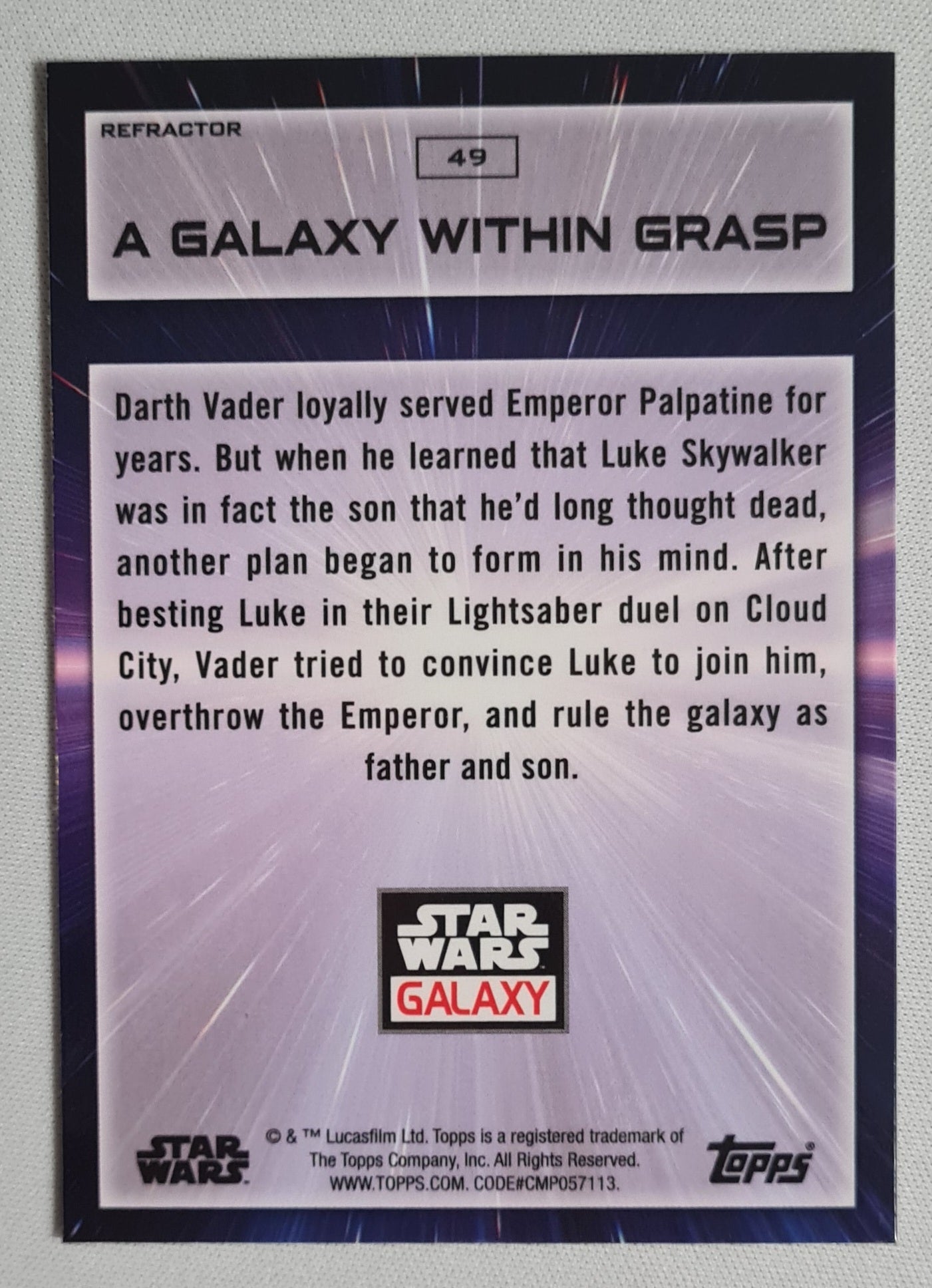 Darth Vader- Star Wars Galaxy Chrome - A Galaxy Within Grasp #49 Refractor