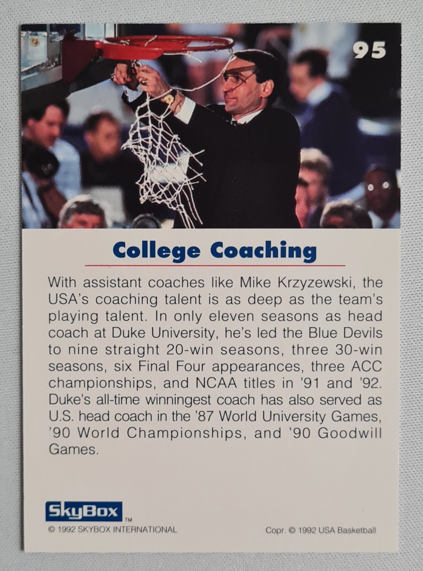 Mike Krzyzewski - 1992 SkyBox USA Basketball Coach #95