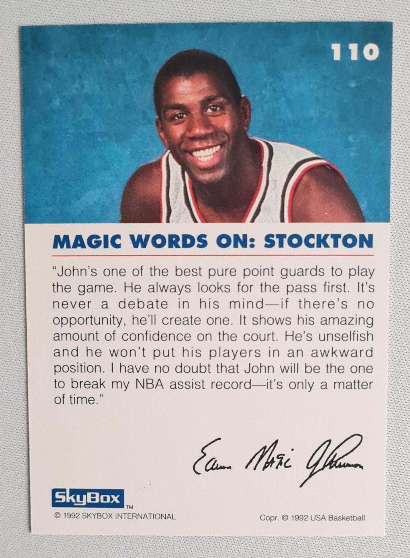 Magic on Stockton - 1992 SkyBox USA Basketball #110